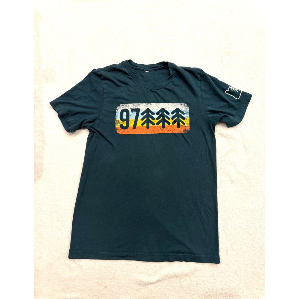 PNW Collection Oregon 97 Trees Graphic T-Shirt Teal Blue Womens Small/Medium